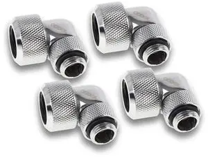 Alphacool Eiszapfen 16mm HardTube Compression Fitting, 90 Degree Rotary, Chrome, 4-Pack