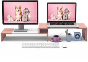 WESTREE Dual Monitor Stand - Monitor Stand Riser - 2 Shelf Computer Monitor Stand with Adjustable Length and Angle, Monitor Stands for 2 Monitors, Desktop Organizer Stand for PC, Computer, Laptop