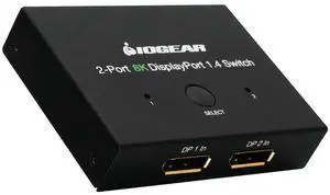 IOGEAR DisplayPort 1.4 Switcher 8K 60Hz - 2 Port Converter 2 in to 1 Out - HD Audio - GDP14SW2