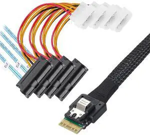xiwai Slimline SAS 4.0 SFF-8654 4i 38pin Host to 4 SAS 29pin SFF-8654 to SFF-8482 Target Hard Disk Fanout Raid Cable