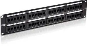 TRENDnet 48-Port Cat5/5e Unshielded Patch Panel, TC-P48C5E, 2U 19 inch Rackmount Design or Wall Mount, Cable Management, NDAA Compliant, 48 x Gigabit RJ-45 Ports