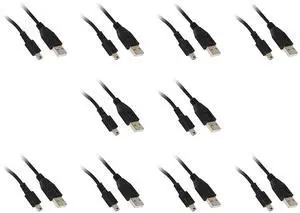 Mini USB 2.0 Cable, Black, Type A Male to 5 Pin Mini-B Male, 6 foot - 10 Pack