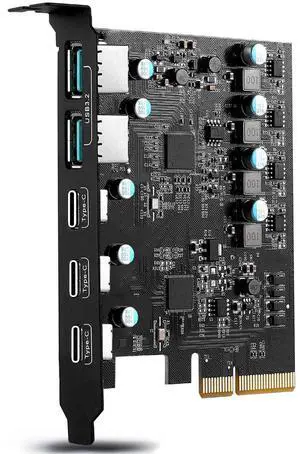 YEELIYA PCIe USB 3.2 Gen 2 Expansion Card (3x USB-C & 2x USB-A) for Desktop PC - Windows 10/8/7 & Mac OS