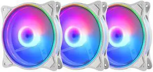 120mm White LED PC Fans 3Pack - High Airflow RGB Gaming Fan 4Pin PWM & 5V 3PIN Addressable, 800-1800RPM Quiet Cooling Triple Light Loop Motherboard Aura SYNC for Computer Case/Liquid Radiators