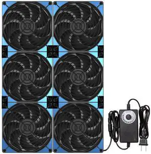 120mmx6 720mm Adjustable Computer PC Vent Fans 3V-12V Speed Controller for Flexible Arrange Cabinet Rack Space Window Wall Server Mining Rig Chicken Coop Exhaust Cooling