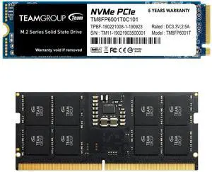 TEAMGROUP MP33 1TB TLC NVMe PCIe Gen3x4 M.2 2280 SSD Read/Write 1,800/1,500 MB/s TM8FP6001T0C101 Bundle with Elite SODIMM DDR5 16GB 4800MHz CL40 Laptop Memory TED516G4800C40-S01