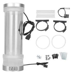 SilverStone 210mm Acrylic Cylinder Water Reservoir with RGB Lighting, DIY Computer Water Cooling Pump, 300ML, Noise Reduction