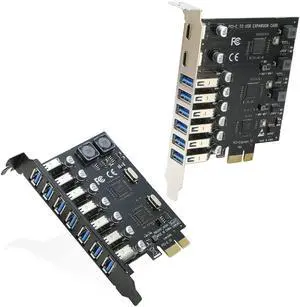 USB 3.0 PCI-e Expansion Card 7Port + PCIe to 2Port USB C&6Port USB 3.0