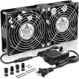 GDSTIME Dual 120mm x 38mm Computer Fan with AC Plug, AC 110V-240V Variable Speed Fan 240mm for DIY Cooling Mining Rig Server Case Grow Rack AV Cabinets Room to Room Basement Garage Ventilation Exhaust