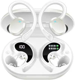 Wireless Earbuds Bluetooth Headphones, Bluetooth 5.3 Earbuds Sport Immersive HiFi Stereo Ear Buds, 48Hrs Earphones in Ear with Earhooks, HD Mic, IP7 Waterproof White Headset for Workout Running [2023]