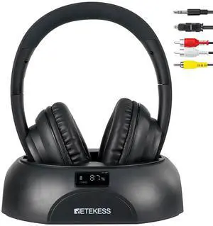 Retekess TA006 TV Headphones Wireless for Seniors,Wireless Headphones for TV Watching,Power Display,No Lip-Sync Delay,Support Optical,Coaxial,AUX, RCA, with Charging Dock (Pack of 1)
