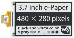 Waveshare 3.7inch E-Paper E-Ink Raw Display Compatible with Raspberry Pi 4B/3B+/3B/2B/B+/A+/Zero/Zero W/WH/Zero 2W Series Boards 480×280 Pixels 4 Grey Scales Supports Partial Refresh