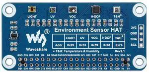 Waveshare Environment Sensor HAT, Compatible with Raspberry Pi 5/4B/3B/Zero/Zero W/Zero 2W/Pico/Pico W/Pico WH, I2C Bus with Rich Onboard Resources Including Ambient Light Sensor VOC Sensor
