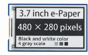 waveshare 3.7inch E-Paper E-Ink Display HAT Compatible with Raspberry Pi4B/3B+/3B/2B/B+/A+/Zero/Zero W/WH/Zero 2W 480×280 Pixels Black/White 4 Grey Scales SPI Interface Supports Partial Refresh