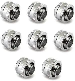 XSPC G1/4" to 7/16" ID, 5/8" OD Compression Fitting V2 for Soft Tubing, Chrome, 8-pack