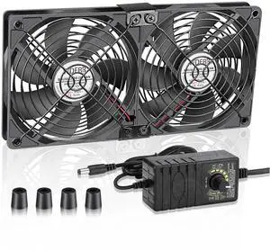 WDERAIR Server Cooling 2 x 120mm Big Airflow Computer Fan 110V-240V with AC Variable Speed Controller for Chassis PC Cabinets Air Circulation Window Ventilation