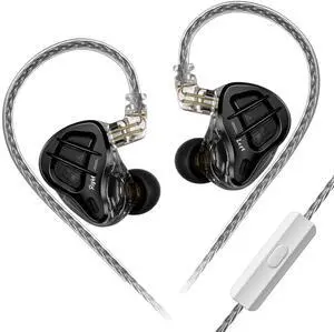 KZ ZAR in-Ear Monitor IEM Headphones with Mic,1DD+7BA Hybrid Technology Driver Wired KZ Earbuds Headphone with Silver-Plated Cable for Audiophile Musician (KZ ZAR-Black, with Mic)