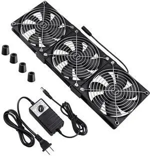 Wathai Dual Ball 3 x 120mm Computer Fan with AC Plug DC 12V Big Airflow Fans with 110V 120V 220V 240V AC Speed Controller for DIY Cabinet Chassis Machine Server Workstation Cooling
