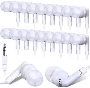 Kanayu 100 Pack Wired Earbuds Bulk for Classroom Ear Headphones Wired Basic Student Earbuds No Microphone with 3.5MM Jack for Kids Class Laptop School Library, Individually Bagged(White)