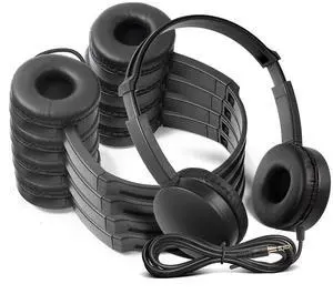 Kaysent School Headphones for Classroom Students - (KHPC-12B) 12 Packs Black Color Kids' Headphones for School, Library, Computers, Children and Adult(No Microphone)