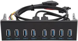 USB 3.0 Extension Front Panel, 19 Pin 8 Port Panel Computer Expansion Board, 5.25in Optical Drive Extension Front Panel Adapter for PC Computer