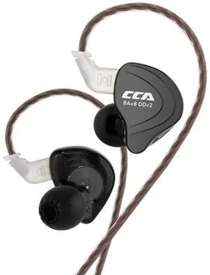 CCA C10 IEMs Headphone 4BA+1DD Hybrid Driver HiFi in-Ear Monitors Earphones with Alloy Faceplace Detachable 2Pin OFC Cable Wired Earbuds for Stage Singer Musicians Audiophile (Matte Black,Without Mic)