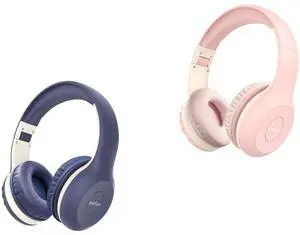 EarFun (2 Packs) K2 Kids Bluetooth Headphones with Volume Limited, 40H Playtime, Bluetooth 5.0 Headphones with Mic, Stereo Sound, Foldable Over-Ear Headphones Blue& Pink