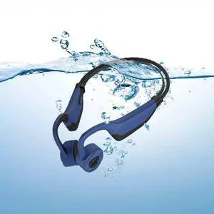 bone conduction headphones bone conducting headphones wireless bluetooth titanium open ear bone conduction headphones wireless with IPX8 waterproof 16GB memory offline use headphones for gym (K7Blue)