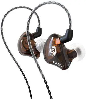 BASN in-Ear Monitor Headphones Dual Dynamic Drivers IEM Earphones Detachable MMCX Cable Musicians Earbuds Headphones (BC100 Brown, with no Mic)