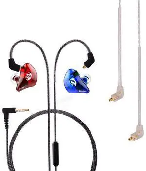 BASN Professional in Ear Monitor Headphones for Singers Drummers Musicians with MMCX Connector IEM Earphones (Lux Clear Red Blue)