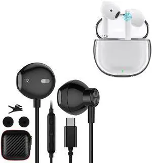 ACAGET Wireless Earbuds & Type C Android Headphones, Sport Earphones Touch Control Bluetooth Headphone with Over Ear Earhook, and Wired USB C Earphone for Samsung Galaxy S23 S22 S21 Ultra Pixel 7 Pro