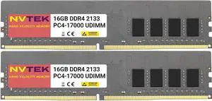 NVTEK 32GB (2X16GB) DDR4 2133MHZ PC4-17000 UDIMM 2Rx8 1.2V 288-PIN Non-ECC Unbuffered Desktop PC Computer Memory KIT