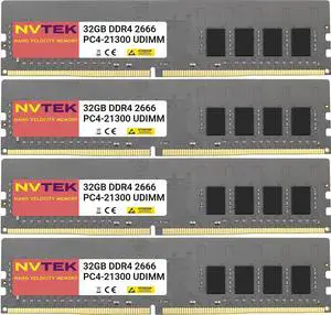 NVTEK 128GB (4X32GB) DDR4 2666MHZ PC4-21300 UDIMM 2Rx8 1.2V CL19 288-PIN Non-ECC Unbuffered Desktop PC Computer Memory KIT