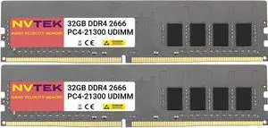 NVTEK 64GB (2X32GB) DDR4 2666MHZ PC4-21300 UDIMM 2Rx8 1.2V CL19 288-PIN Non-ECC Unbuffered Desktop PC Computer Memory KIT