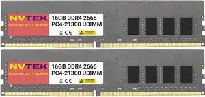 NVTEK 32GB (2X16GB) DDR4 2666MHZ PC4-21300 UDIMM 2Rx8 1.2V CL19 288-PIN Non-ECC Unbuffered Desktop PC Computer Memory