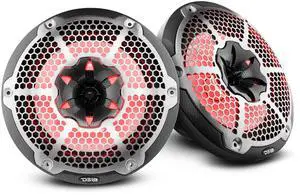 DS18 Hydro CF-10M- High End Carbon Fibre Coaxial Speaker Pair - 2-Way Marine Speaker w/Integrated RGB Lights - 600 Watt - 100% UV Stable - Water Resistant Speakers - 10 Inches