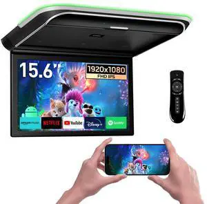 XTRONS Android Car Overhead Player 15.6 Wide IPS Touch Screen 8K Video Car Roof Mount Monitor with Built-in Stereo Speakers Flip Down Overhead Car Monitor Support Bluetooth, WiFi, HDMI, USB, IR