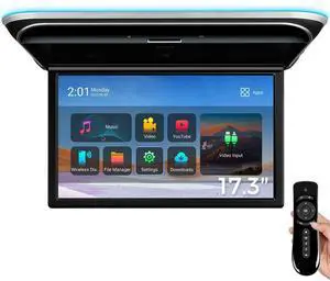 XTRONS Android Car Overhead Player 17.3 Inch Wide IPS Screen 8K Video Car Roof Mount Monitor with Built-in Stereo Speakers Flip Down Overhead Car Monitor Support Bluetooth 5.0, WiFi, HDMI, USB, IR