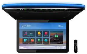 XTRONS Android Car Overhead Player 13.3 Inch Wide IPS Screen Car Roof Mount Monitor with Built-in Stereo Speakers Flip Down Overhead Car Monitor Support 8K Video, Bluetooth, WiFi, HDMI, USB, IR
