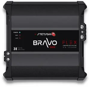Stetsom Bravo BASS Flex 3K Mono Class D Car Audio Amplifier, Auto Impedance System 0.5 to 2 Ohms, Monoblock, 3000W RMS at Variable Impedance 0.5, 1, 2 Ohm, 3000x1, Smart Multi-impedance Subwoofers Amp