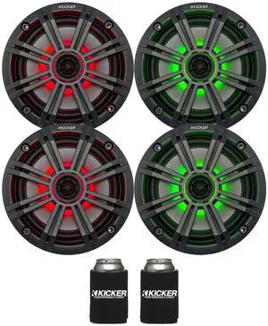 KICKER 6.5" Charcoal LED Marine Speakers (Qty 4) 2 Pairs of OEM Replacement Speakers