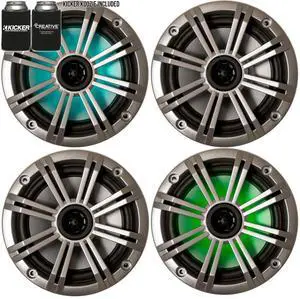 KICKER 6.5" Silver LED Marine Speakers (Qty 4) 2 Pairs of OEM Replacement Speakers