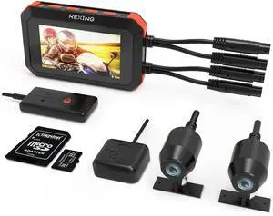 REXING MTC1 Motorcycle Dash Cam 3 LCD,Front and Rear Recording 1080p,170° Wide Angle Lens,Loop Recording,G-Sensor,Waterproof Motorcycle Camera, Parking Monitor,GPS,WiFi,128GB Max(32G Card Included)