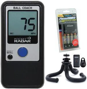 Pocket Radar Ball Coach Pro-Level Speed Training Tool and Radar Gun Bundle with Rapid Charger with Four Rechargeable Batteries, Waterproof Tripod with Bluetooth (3 Items)