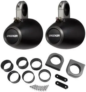 Kicker 12KMTES Pair of Wake Tower/Roll Bar Speaker Enclosures, Black