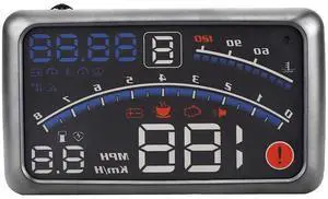 Universal 5.5 inch Car Hud, Universal F4 MPH Over Speed Alarm Speedometer Headsup Display Car Hud Display MPH/KM/h with Windshield Projection Film 12V