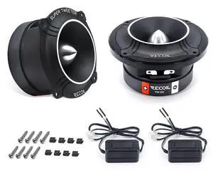 RECOIL TW250 High Compression Car Bullet Super Tweeters, 1-Inch High Temperature Kapton Voice Coil, Aluminum Frame and Diaphragm, 400 Watts Max, 200 Watts RMS, 4 Ohms, Pair