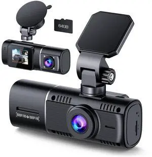 Dual Dash Cam Front and Inside 1080P Dash Camera for Cars IR Night Vision Car Camera for Taxi Accident Lock Parking Monitor 2 Mounting Options 64GB SD Card