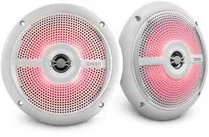 DS18 NXL-6SL/WH White Marine Slim Speaker  6.5", 2-Way, 100W Max, 25W RMS, 100% UV Stable, IP65 Marine Grade Specs, 4 Ohms, Integrated RGB LED Lighting - for All Elements, UTV, ATV & Jeeps (Pair)