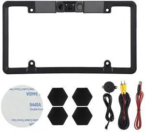 Parking View Camera,3 in 1 Car License Plate Frame Parking Sensor Rearview Reverse Backup Camera with 2LED